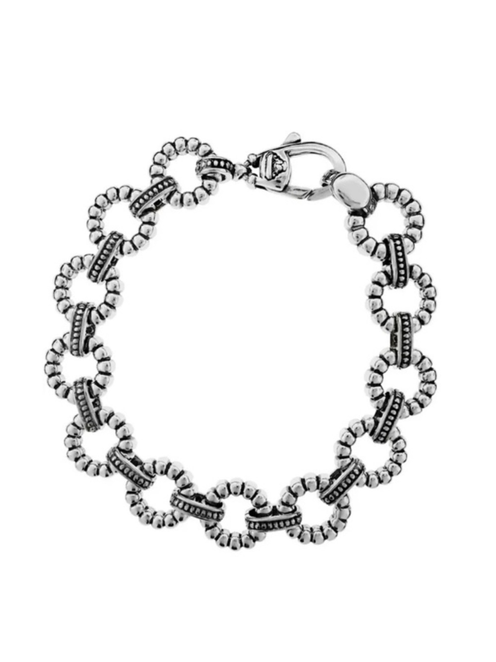 RARE LAGOS S/S Signature Caviar Connectors With Fluted Round Link Bracelet